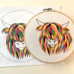 Highland Cow Embroidery Kit Boxed With Hoop By Cinnamon Stitching