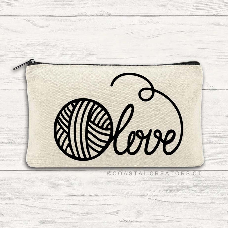 Ball of Yarn with Love Canvas Zipper Pouch Bag by Coastal Creations