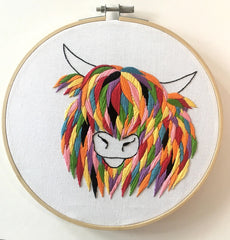 Highland Cow Embroidery Kit Boxed With Hoop By Cinnamon Stitching
