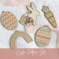 Set of 5 Easter Ornaments -Diy Wood Embroidery Kit -  By HNB House Embroidery