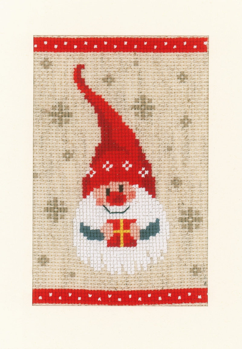 Playful Christmas Gnome Holiday Greeting Cards  by Vervaco Counted Cross Stitch Kit 4.25 "X6" 3/Pkg