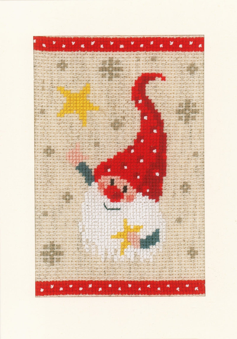 Playful Christmas Gnome Holiday Greeting Cards  by Vervaco Counted Cross Stitch Kit 4.25 "X6" 3/Pkg