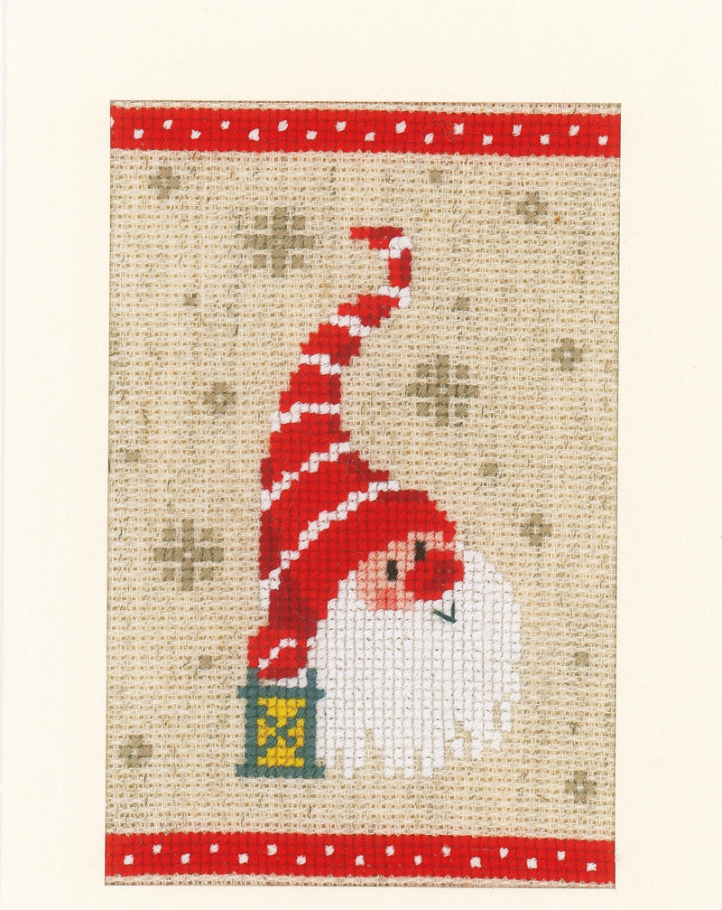 Playful Christmas Gnome Holiday Greeting Cards  by Vervaco Counted Cross Stitch Kit 4.25 "X6" 3/Pkg