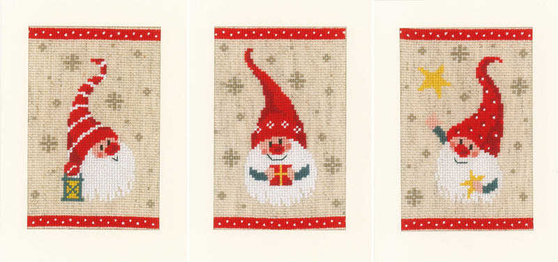 Playful Christmas Gnome Holiday Greeting Cards  by Vervaco Counted Cross Stitch Kit 4.25 "X6" 3/Pkg