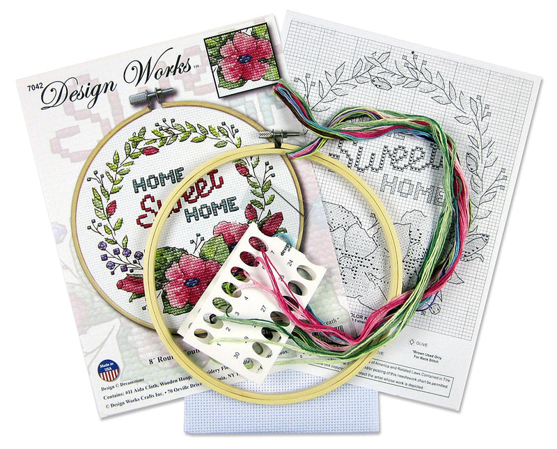 HOME SWEET HOME  8" Round  (11 Count) by Design Works Counted Cross Stitch Kit