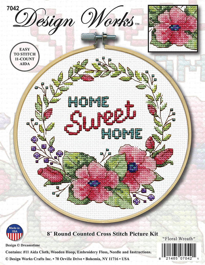 HOME SWEET HOME  8" Round  (11 Count) by Design Works Counted Cross Stitch Kit