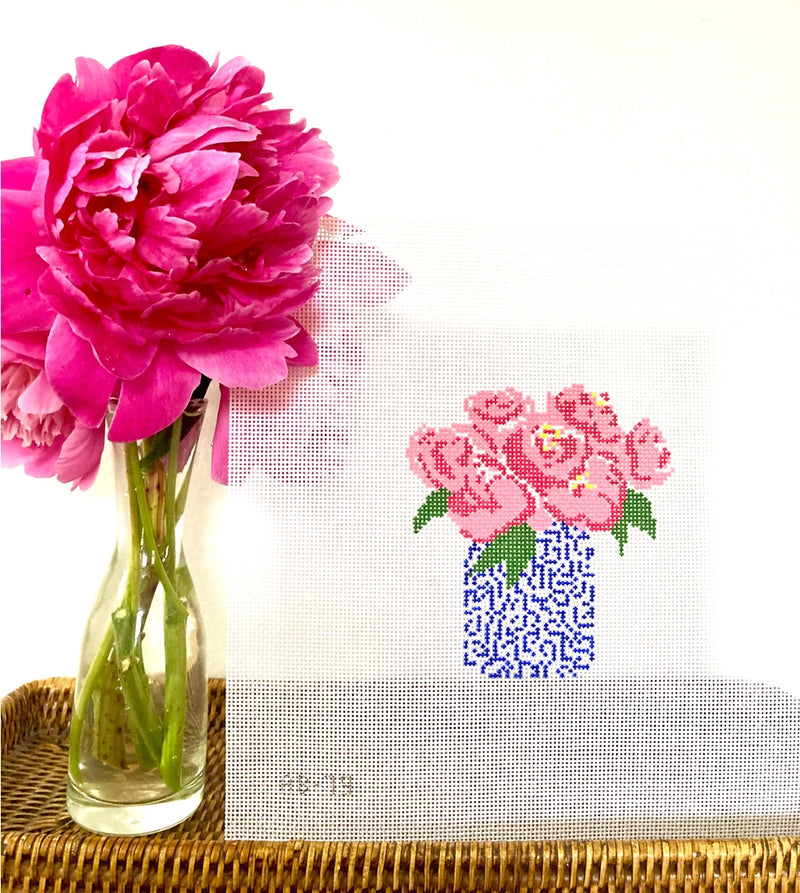 Pink Peonies Flowers Needlepoint Canvas By Alice & Blue