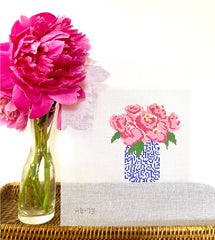 Pink Peonies Flowers Needlepoint Canvas By Alice & Blue