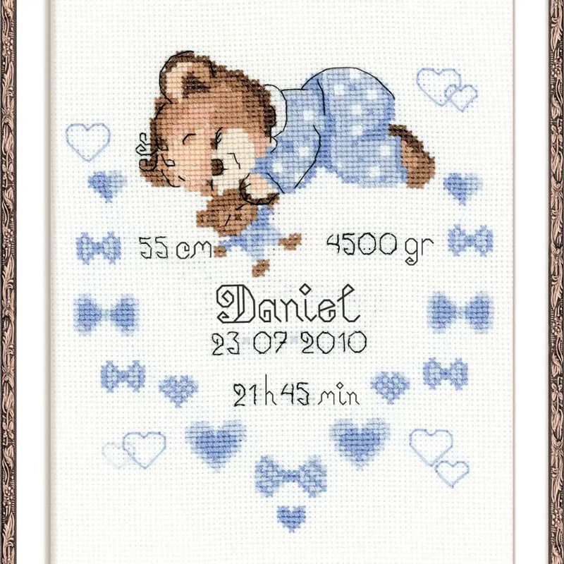 Boy Baby Bear Birth Announcement by Riolis Counted Cross Stitch Kit