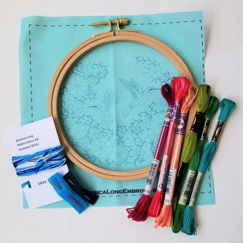 Summer Hummingbirds Beginner Hand Embroidery Kit By Jessica Long Embroidery