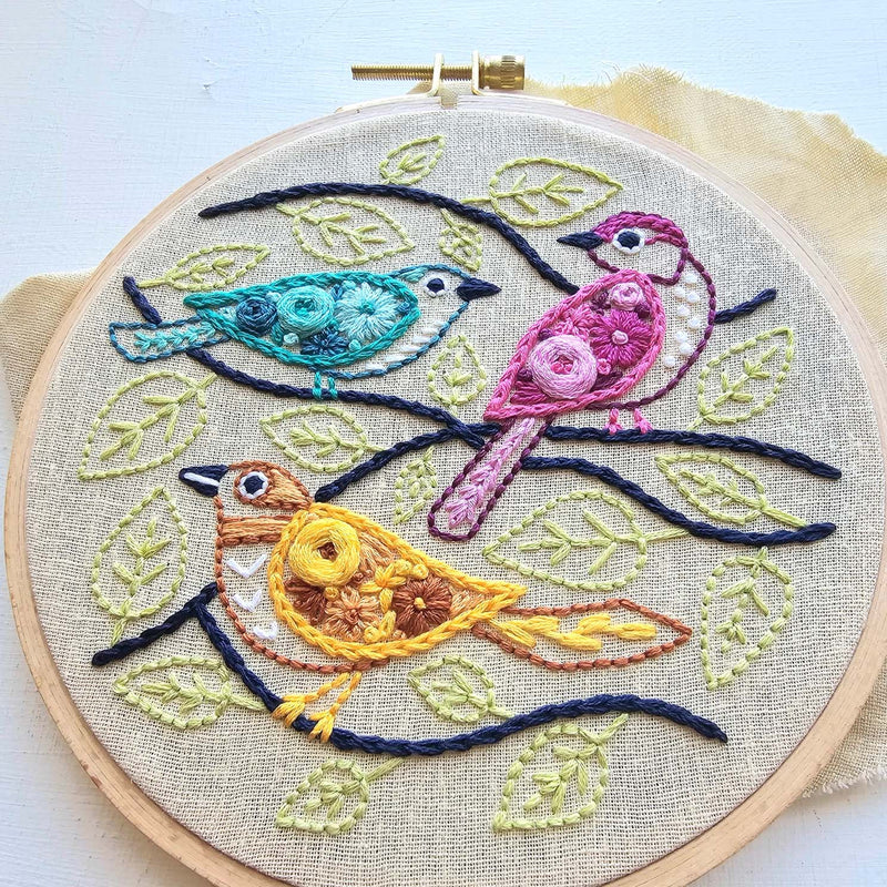 Colorful Birds of a Feather Hand Embroidery Kit By Jessica Long Embroidery