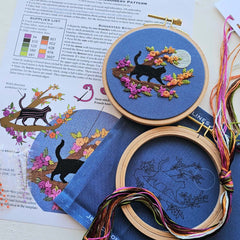Mini Black Cat & Full Moon Embroidery Kit from Jessica Long Embroidery