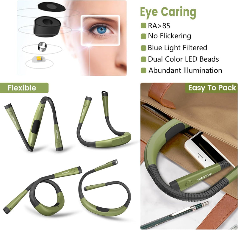 Glocusent LED Neck Reading Light-Green