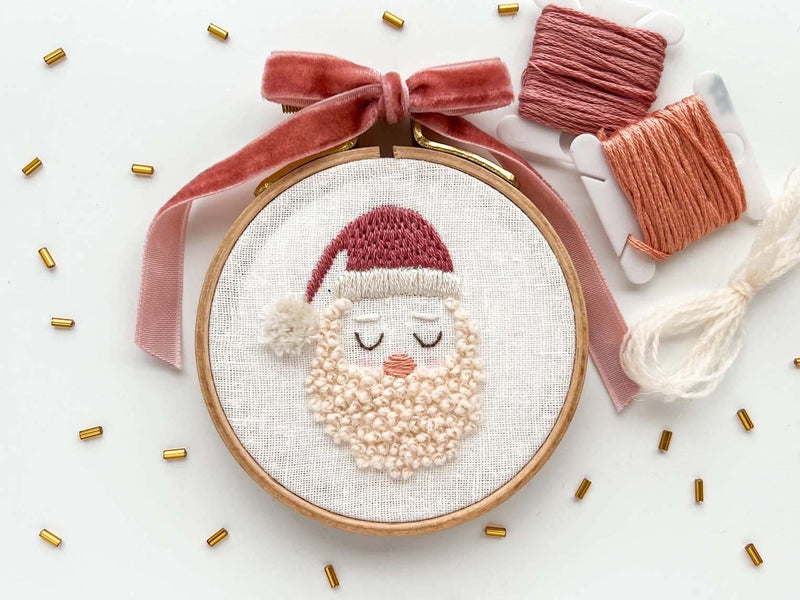 Santa Embroidery Kit, 3” Christmas Tree Ornament, Diy Craft- By Matryoshka Doll Shop Counted Cross Stitch Kit -  Great for a New Stitcher!