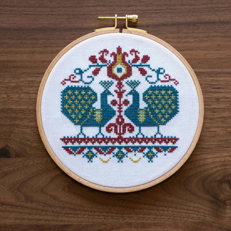 Vlachernai Peacocks Cross Stitch Hoop Kit by Avlea Folk Embroidery (Copy)