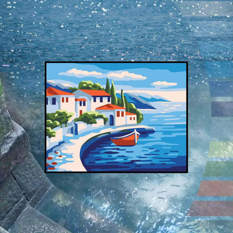 Scarlet Roofs  Landscape Tapestry Printed Kit- Needlepoint Stamped Needlepoint Kit 8x10"