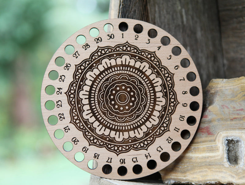 Mandala 30-Hole Cherry Wood Floss Storage Holder From Sunrise Grove