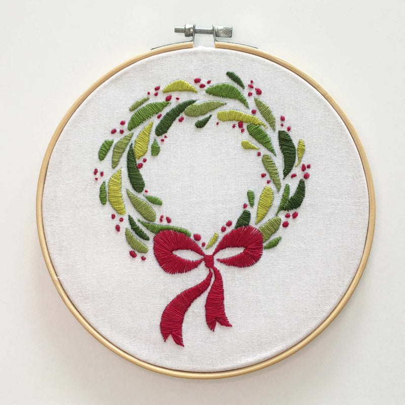 Christmas Wreath Embroidery Fabric Embroidery Stamped  Fabric By Cinnamon Stitching