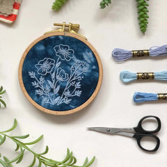 Cyanotype Flowers Botanicals- Beginner Embroidery Diy Craft Kit By MCreativeJ