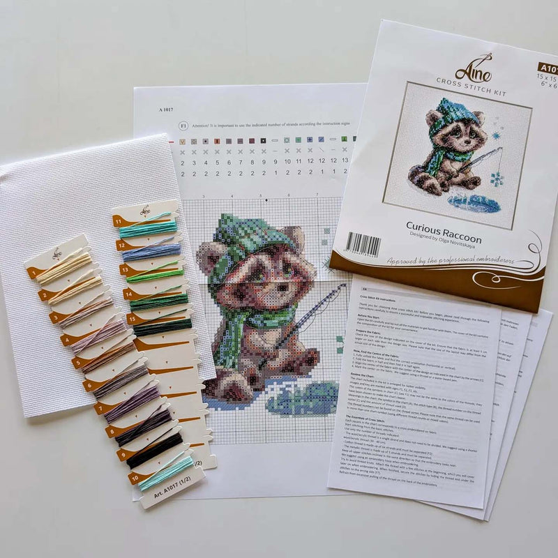Curious Raccoon Ice Fishing by Riolis Counted Cross Stitch Kit