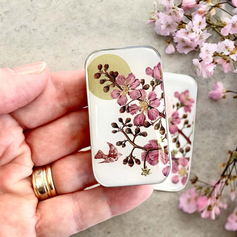 Cherry Blossom & Swallow Tin NEEDLE CASE NEEDLE ORGANIZER-Small