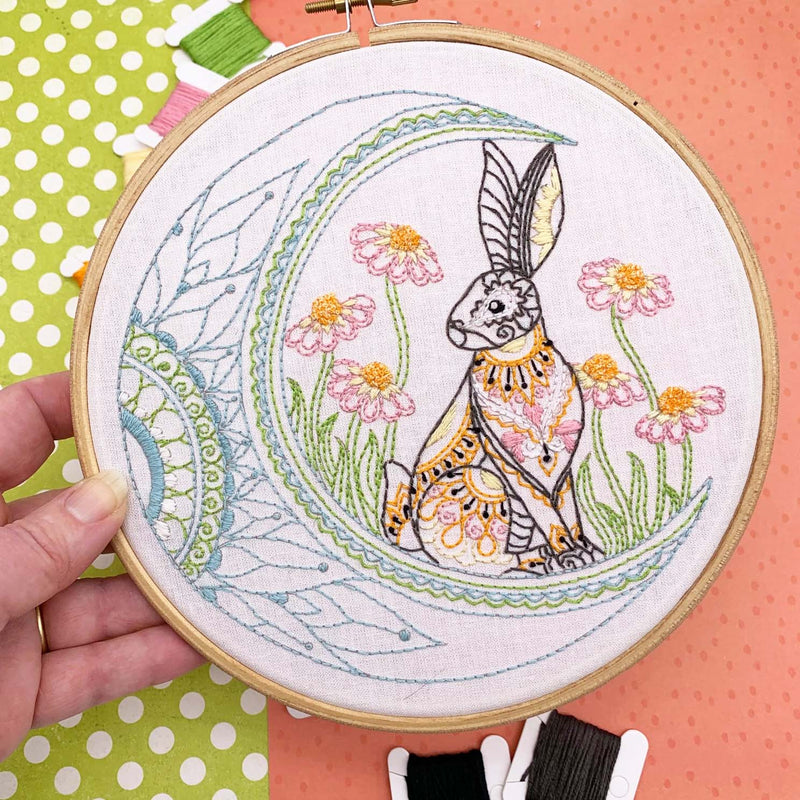 Celestial Hare Embroidery Kit Boxed With Hoop By Cinnamon Stitching
