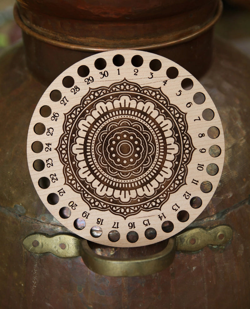 Mandala 30-Hole Cherry Wood Floss Storage Holder From Sunrise Grove