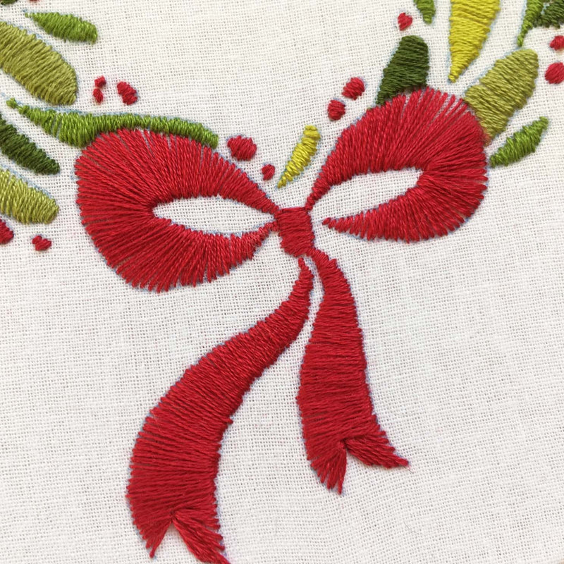 Christmas Wreath Embroidery Fabric Embroidery Stamped  Fabric By Cinnamon Stitching