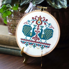 Vlachernai Peacocks Cross Stitch Hoop Kit by Avlea Folk Embroidery (Copy)