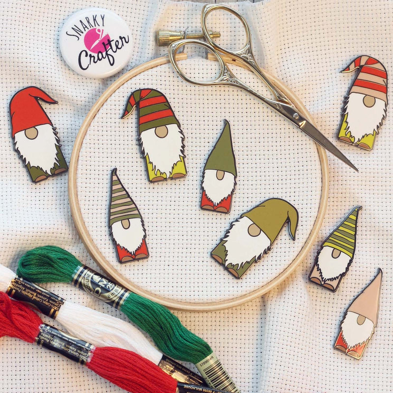 Christmas Gnome Enamel Needle Minder by Snarky Crafter Designs