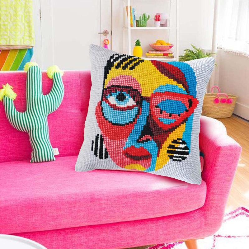 Needlepoint Pillow Kit Hot Summer Face - Needlepoint Stamped Needlepoint Kit 16x16"