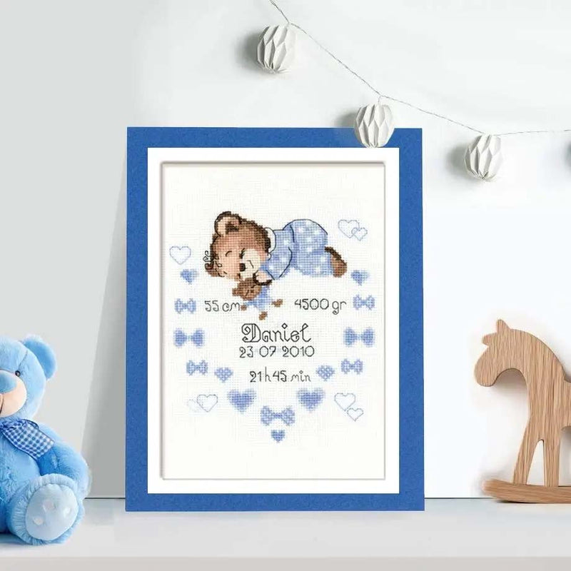 Boy Baby Bear Birth Announcement by Riolis Counted Cross Stitch Kit