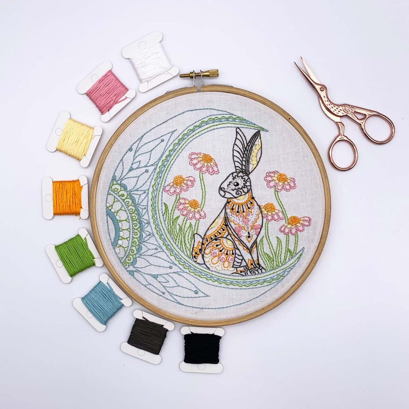 Celestial Hare Embroidery Kit Boxed With Hoop By Cinnamon Stitching
