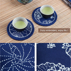 Sashiko Coasters Embroidery Kit ~ Set of 4~DIY Kit with Pattern