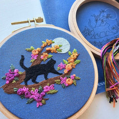 Mini Black Cat & Full Moon Embroidery Kit from Jessica Long Embroidery