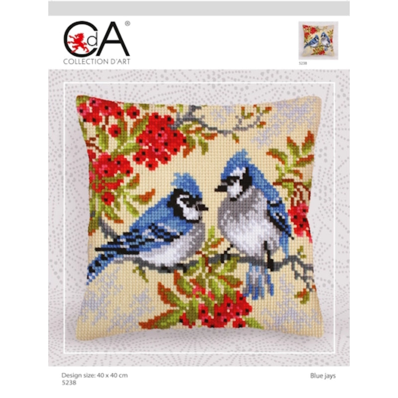 Needlepoint Pillow Kit Bird Blue Jays - Needlepoint Stamped Needlepoint Kit 16x16"