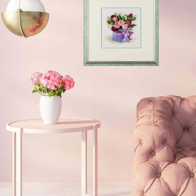 Tulips Hat Box Bouquet by Riolis Counted Cross Stitch Kit