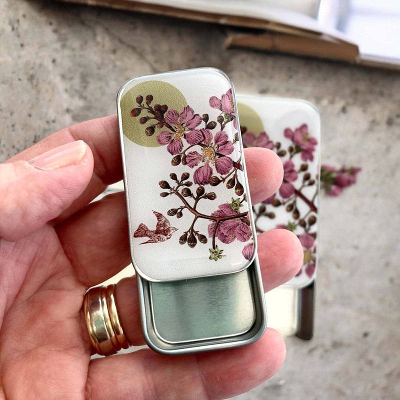 Cherry Blossom & Swallow Tin NEEDLE CASE NEEDLE ORGANIZER-large