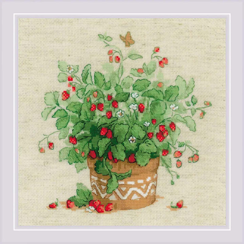 Pot of Strawberries by Riolis Counted Cross Stitch Kit