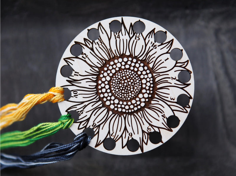 Sunflower Embroidery Maple Wood Floss Storage Holder From Sunrise Grove