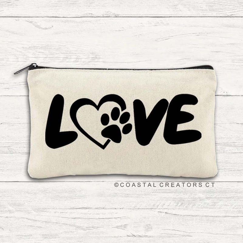 Dog Love with Paw Multi-Use Canvas Zipper Pouch Bag by Coastal Creations