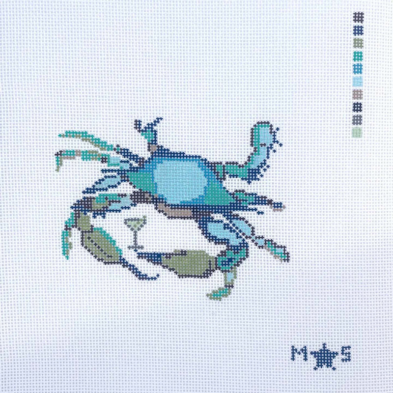 The Janice Martini Crab 18 inch Hand Painted Canvas By Morningstar Stitch