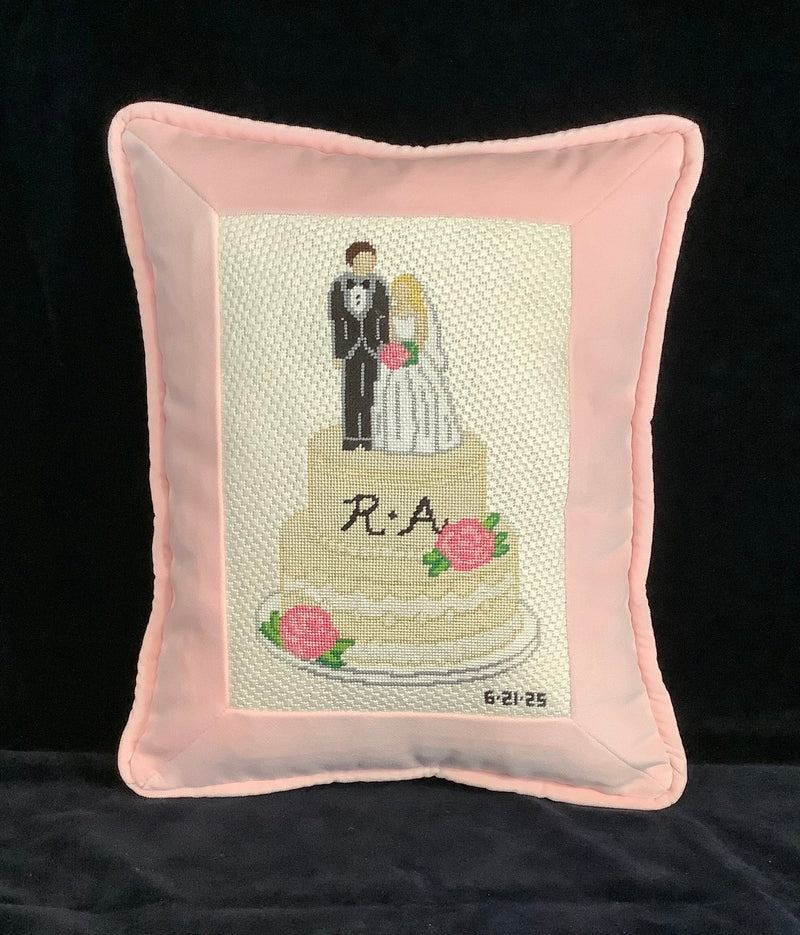 Wedding Cake Pink Roses Needlepoint Hand Painted Canvas 18 Mesh By Perrin Gentry Designs