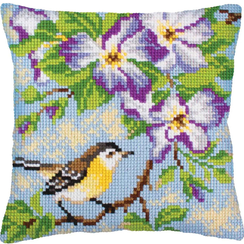 Needlepoint Pillow Kit Bird On A Branch - Needlepoint Stamped Needlepoint Kit 16x16"