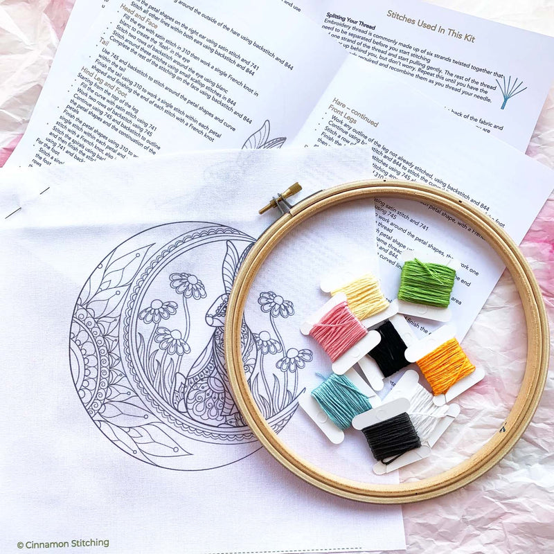 Celestial Hare Embroidery Kit Boxed With Hoop By Cinnamon Stitching