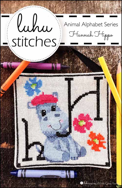 Animal Alphabet Series Hannah Hippo by Lulu Stitches Counted Cross Stitch Pattern