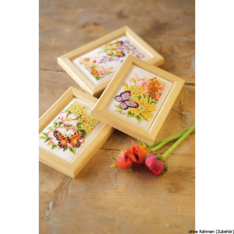 Butterflies & Flowers Mini (18 count) by Vervaco  Counted Cross Stitch Kit-package of 3 Miniatures or Cards