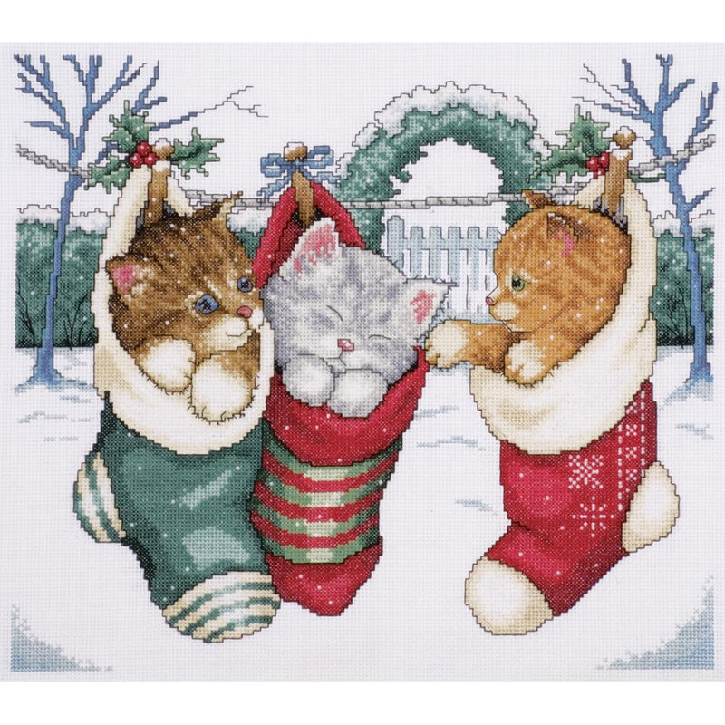 Cozy Kittens in Christmas Stockings by Design Works Counted Cross Stitch Kit 2"X3"