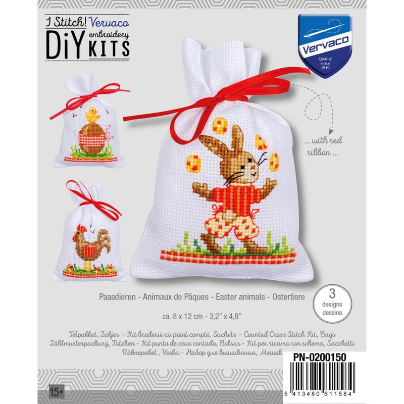 EASTER ANIMALS by Vervaco 3 Sachet Bags Counted Cross Stitch Kit