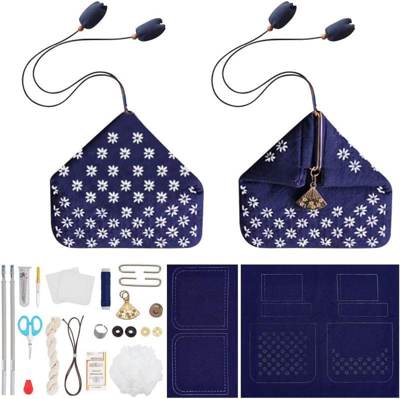 Blossoms Sashiko Coin Purse Sashiko Kit for Beginners Japanese Sashiko Embroidery DIY Kit with Instructions
